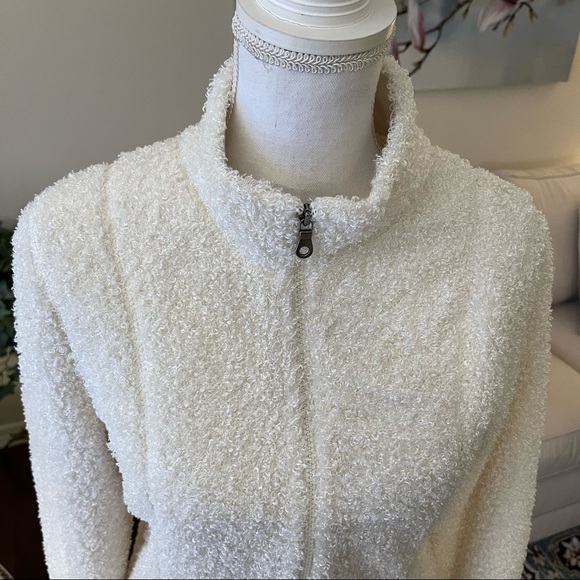 J. Jill Winter White Teddy Bear Fuzzy Zip Up Cardigan Sweater Jacket - Picture 3 of 16
